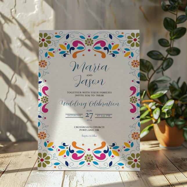 Mexican Fiesta Colorful Floral Boda Wedding Einladung (Mexican Fiesta Colorful Floral Boda Wedding Invitation)