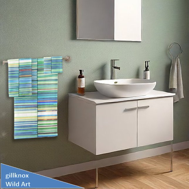 Mexican Fiesta Cool Blue Stripes Badhandtuch Set (Von Creator hochgeladen)