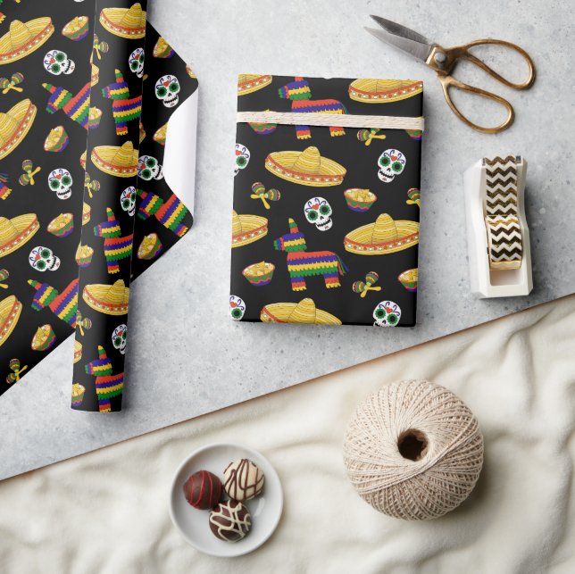 Mexican Fiesta & Día de Muertos Wrapping Paper Geschenkpapier (Kunsthandwerk)