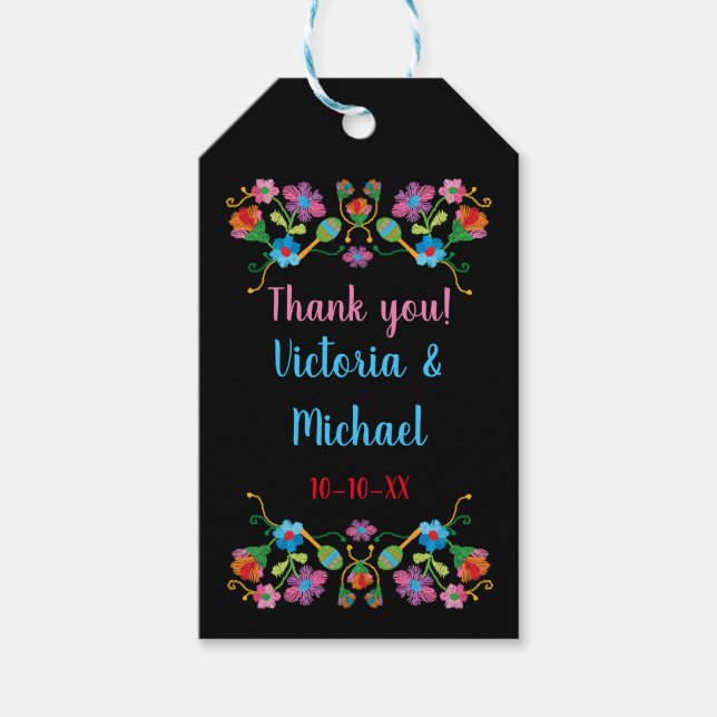 Mexican Fiesta Embroidere favorisiert Geschenkmark Geschenkanhänger (Vorderseite)