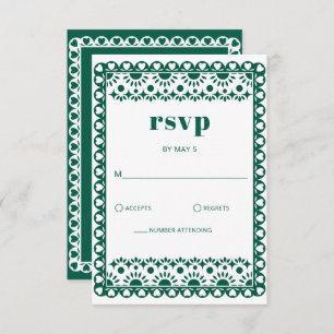 Mexican Fiesta Emerald Papel Picado Boho Wedding RSVP Karte