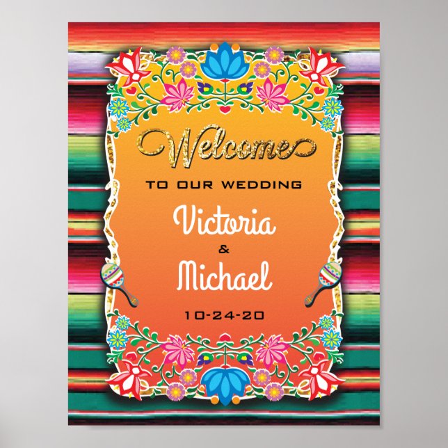 Mexican Fiesta Empfang Wedding Sign Poster (Vorne)
