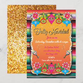 Mexican Fiesta Feliz Navidad Party Gold Glitzer Einladung