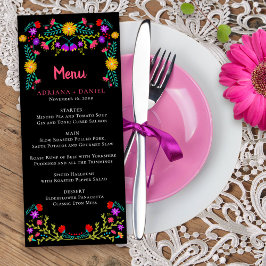 Mexican Fiesta Floral Black Wedding Menu Menükarte