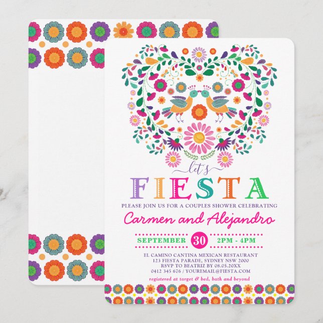 Mexican Fiesta Floral Co-Ed Bridal Shower Einladung (Vorne/Hinten)