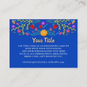 Mexican Fiesta Floral Royal Blue Empfang Begleitkarte