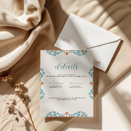 Mexican Fiesta Floral Wedding Details Card