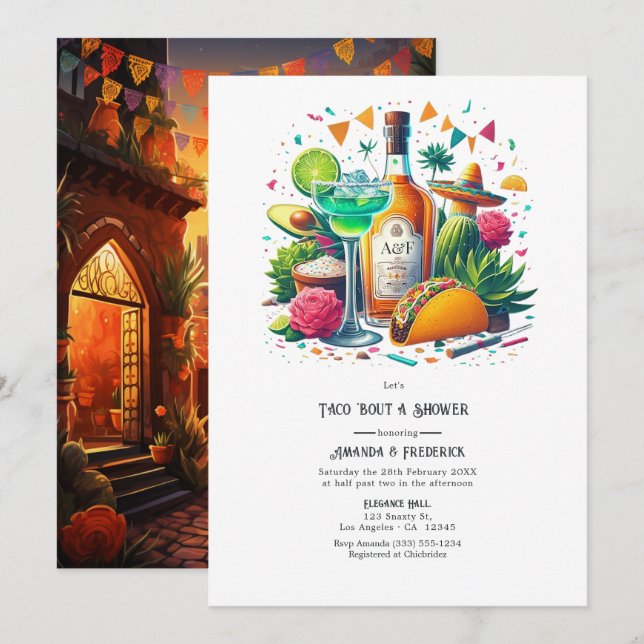 Mexican Fiesta "Let's Taco 'Bout a Couples Shower" Einladung (Vorne/Hinten)