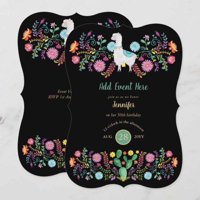 Mexican Fiesta Llama Folk Blume Cacti ANY EVENT Einladung (Vorne/Hinten)