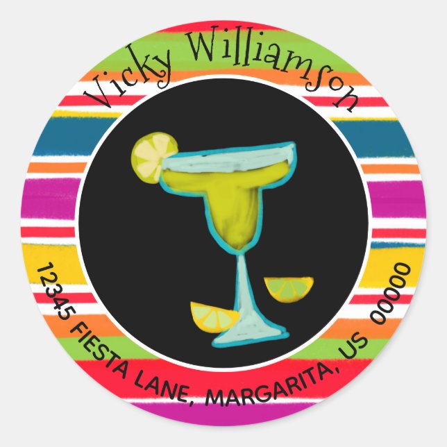 Mexican Fiesta Margarita Striped Rücksendeadresse Runder Aufkleber (Vorderseite)