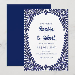 Mexican Fiesta Navy Blue Talavera Save The Date