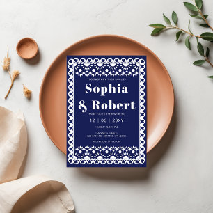 Mexican Fiesta Navy Papel Picado Boho Wedding Einladung