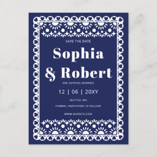 Mexican Fiesta Navy Papel Picado Save the Date Ankündigungspostkarte