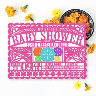 Mexican Fiesta Papel Picado Flag PINK Baby Dusche Einladung