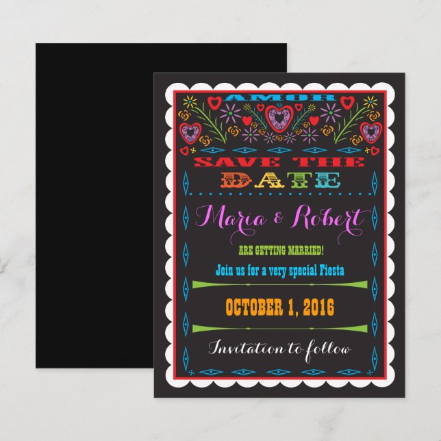Mexican Fiesta Papel Picado Save the Date Wedding (Vorne/Hinten)