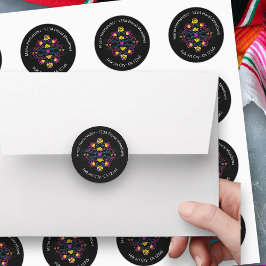 Mexican Fiesta Party Blume Black Address Runder Aufkleber