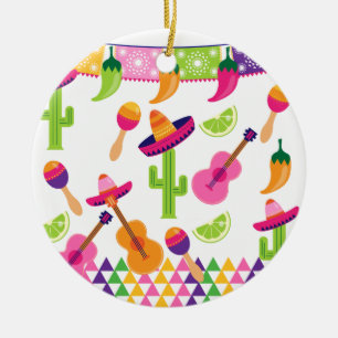 Mexican Fiesta Party Sombrero Saguaro Limone Papri Keramik Ornament