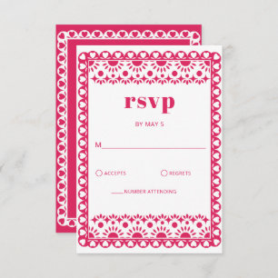 Mexican Fiesta Pink Papel Picado Boho Wedding RSVP Karte
