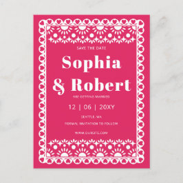 Mexican Fiesta Pink Papel Picado Save the Date Ankündigungspostkarte