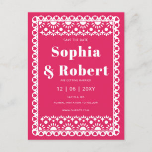 Mexican Fiesta Pink Papel Picado Save the Date Ankündigungspostkarte