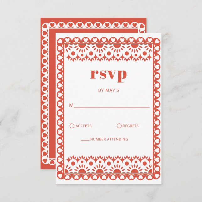 Mexican Fiesta Red Papel Picado Boho Wedding RSVP Karte (Vorne/Hinten)