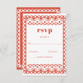 Mexican Fiesta Red Papel Picado Boho Wedding RSVP Karte