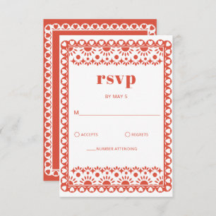 Mexican Fiesta Red Papel Picado Boho Wedding RSVP Karte