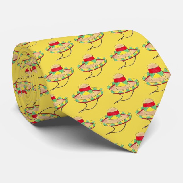 Mexican Fiesta Sombrero Print Yellow Cinco de Mayo Krawatte (Gerollt)