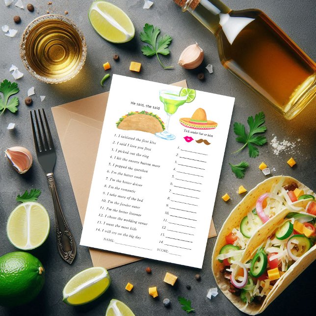 Mexican Fiesta Taco Brautparty Game Einladung (Mexican Fiesta Taco Bridal Shower Game Invitation)