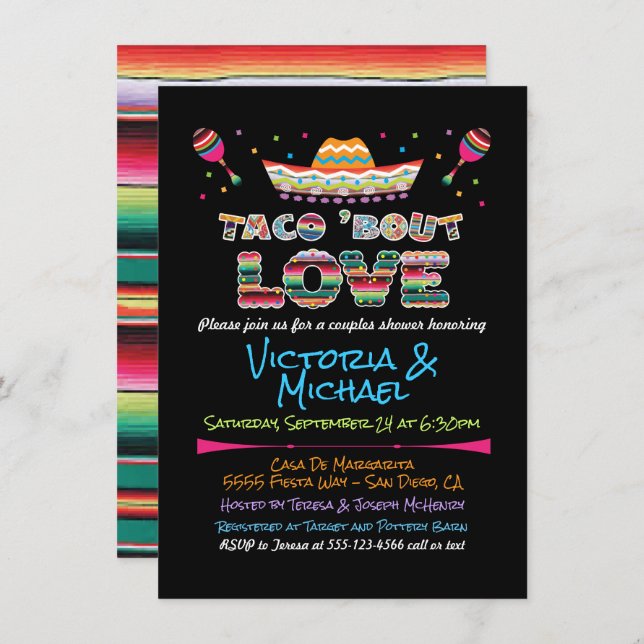 Mexican Fiesta Taco über Liebe Paare Dusche Invit Einladung (Vorne/Hinten)