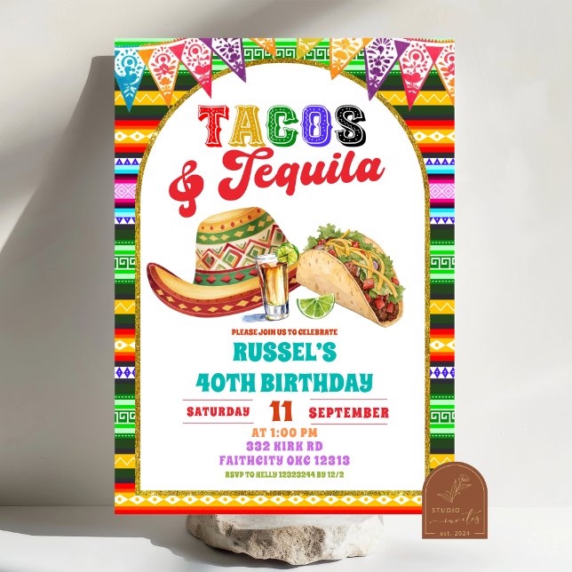 Mexican Fiesta Tacos and Tequila Birthday Einladung (Von Creator hochgeladen)