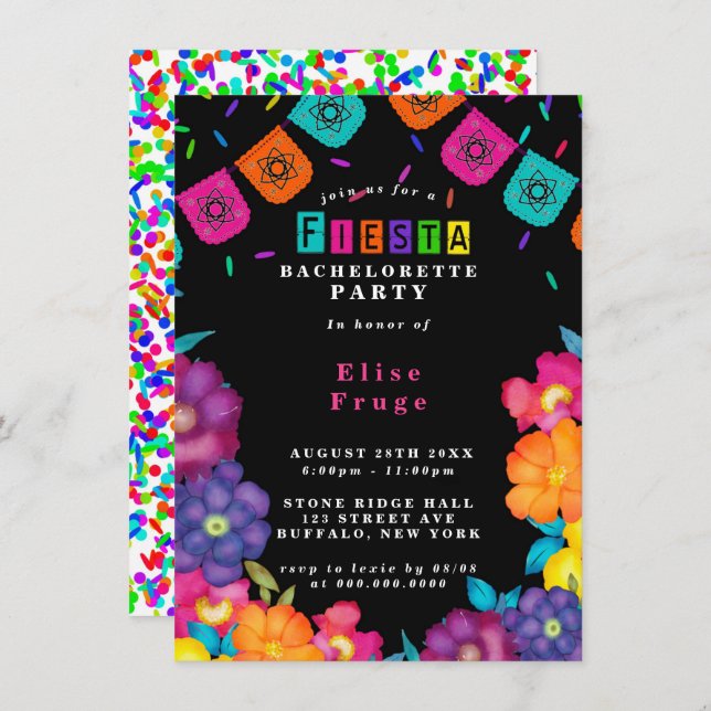 Mexican Fiesta Vivid Florals Junggeselinnen-Abschi Einladung (Vorne/Hinten)