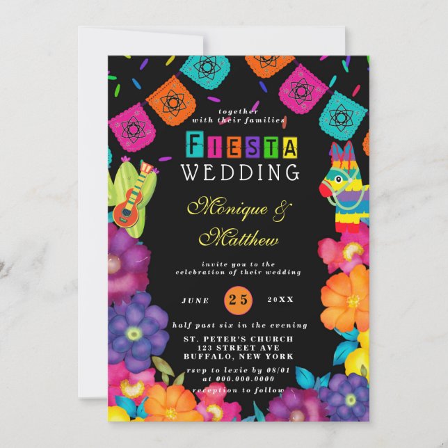 Mexican Fiesta Vivid Watercolor Florals Wedding Einladung (Vorderseite)