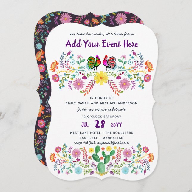 Mexican Fiesta Watercolor Folk Blume Einladungen (Vorne/Hinten)