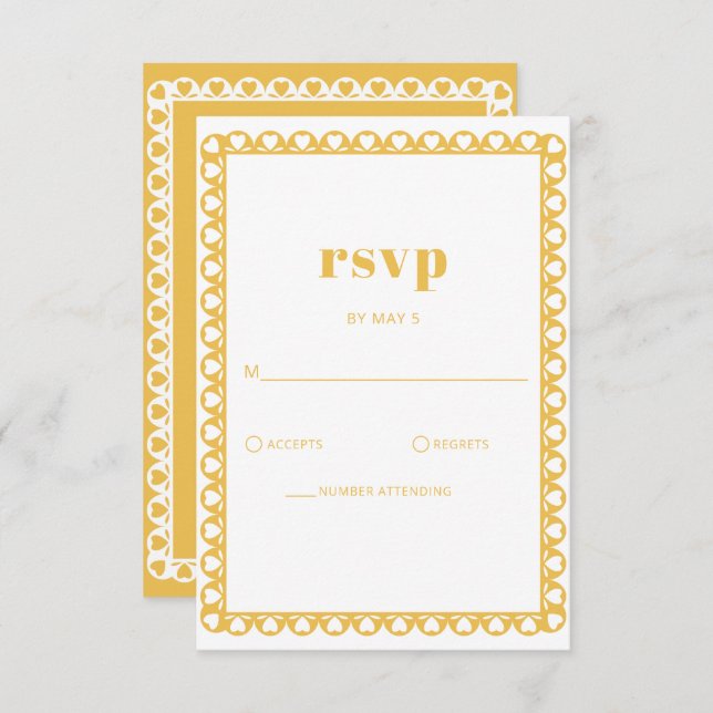 Mexican Fiesta Yellow Papel Picado Boho Wedding RSVP Karte (Vorne/Hinten)