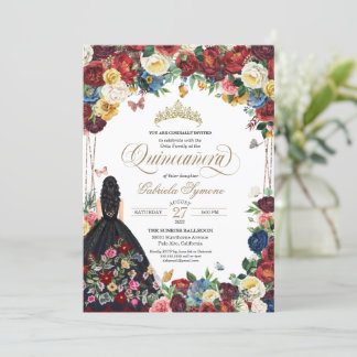 Mexican Floral Embroidery Butterfly Quinceanera Einladung