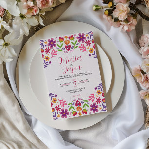 Mexican Floral Fiesta Nuestra Boda Wedding Einladung