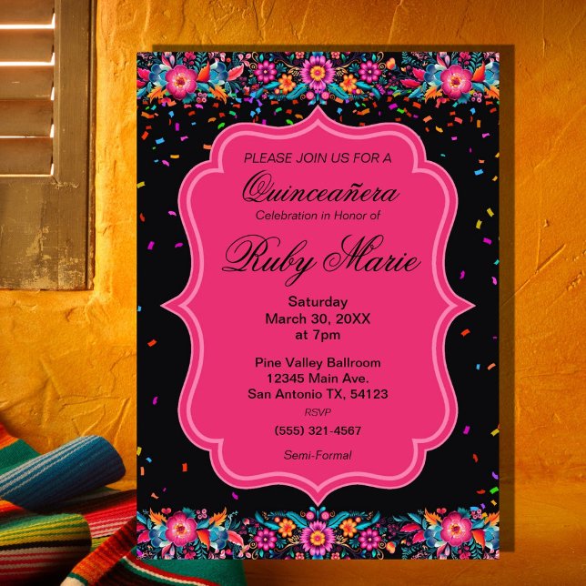 Mexican Floral Fiesta Quinceañera Invitation Einladung (Von Creator hochgeladen)