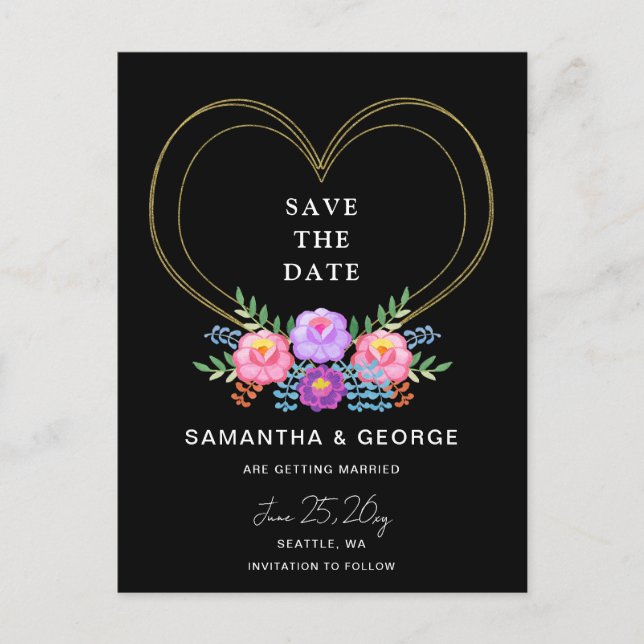 Mexican Floral Fiesta Save The Date Ankündigungspostkarte (Vorderseite)