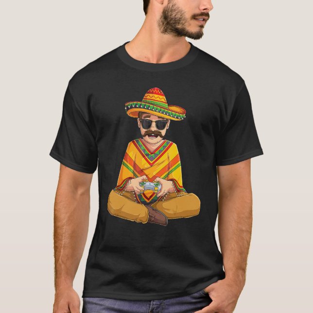 Mexican Gamer Cinco De Mayo Serape Poncho Video Ga T-Shirt (Vorderseite)