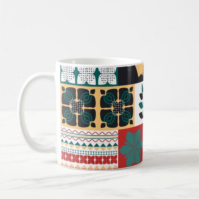 Mexican Geometric: Rot grünes Ornament. Kaffeetasse (Links)