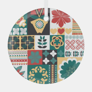 Mexican Geometric: Rot grünes Ornament. Ornament Aus Glas