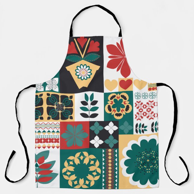Mexican Geometric: Rot grünes Ornament. Schürze (Vorderseite)