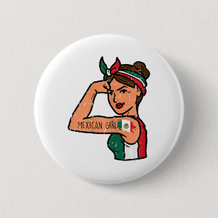 Mexican Girl Mujer Rosie Riveter Cinco De Mayo Fie Button