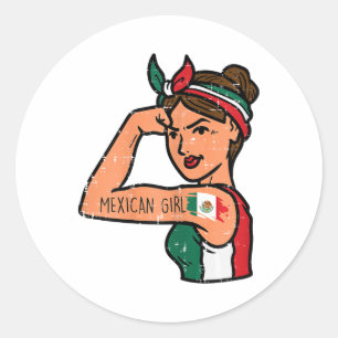 Mexican Girl Mujer Rosie Riveter Cinco De Mayo Fie Runder Aufkleber