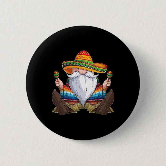 Mexican Gnome Cinco De Mayo Serape Poncho Men Wome Button (Vorderseite)