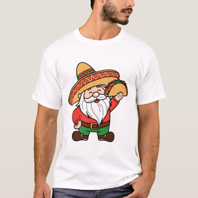 Mexican Gnome with Taco Design Funny Cinco de Mayo T-Shirt (Vorderseite)