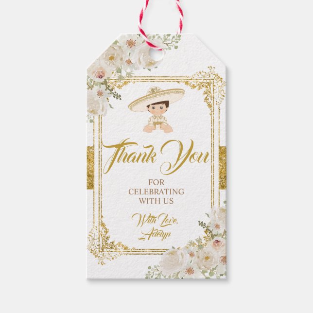 Mexican Gold Fiesta Boy Taufe Christening Geschenkanhänger (Vorderseite)