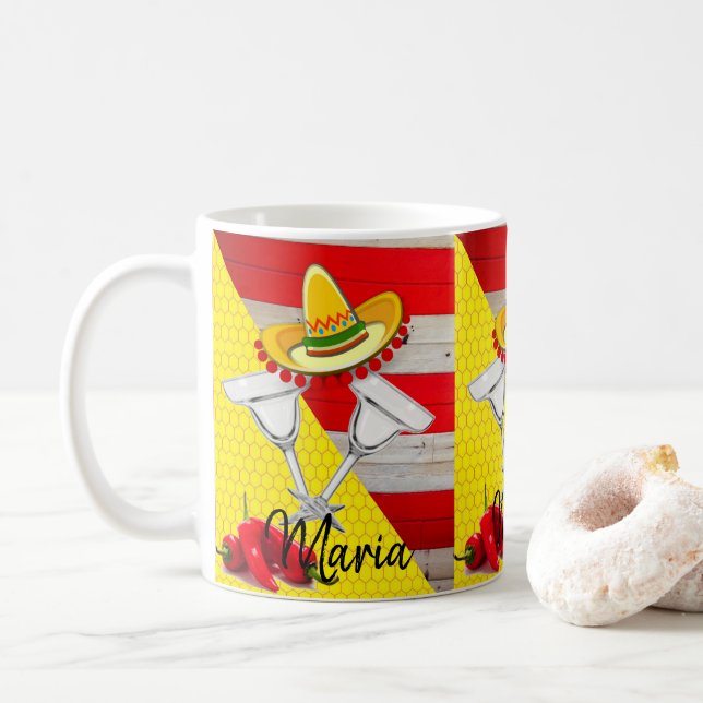 Mexican Happy Hour Yellow Stripe Tasse (Mit Donut)