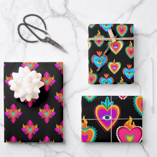 Mexican Heart Party Black Geschenkpapier Set